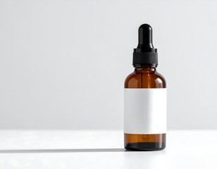 Amber glass dropper bottle with blank label.  Simple product shot