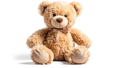 Adorable Plush Teddy Bear with Bow Tie, Isolated on White Background, Studio Shot.
