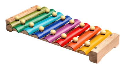 Colorful Wooden Xylophone – Rainbow Musical Toy Isolated on Transparent Background for Education and Music Design