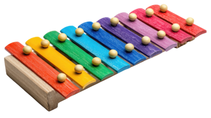 Colorful Wooden Xylophone – Rainbow Musical Toy Isolated on Transparent Background for Education and Music Design