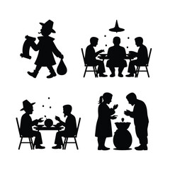 Thanksgiving Clean Silhouette Pilgrim Scroll Bag Family Dinner Grace Icons