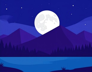 Night landscape with moonlit mountains