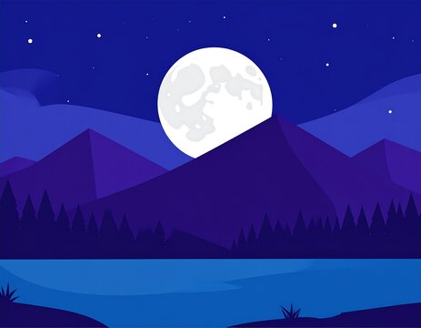 Night landscape with moonlit mountains