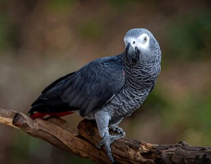 Obraz premium Grey parrot perched on a branch