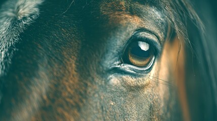 Close-up view of a horse's eye highlighting the intricate details and captivating expression during hour