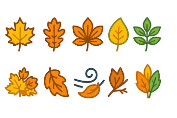 Fototapeta premium Fall, nature icon set. autumn leaves, foliage collection in outline style