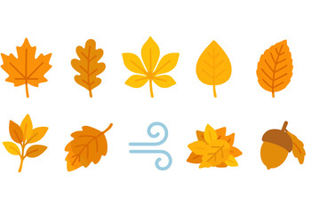 Fall, autumn season outline icon set. leaves, wind, nature outline icons collection
