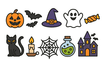 Halloween outline icon set. spooky, fun, halloween theme icons collection for projects