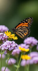Naklejka premium Monarch Butterfly on Purple Flowers.