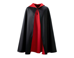 Red and black reversible cloak with hood on transparent background