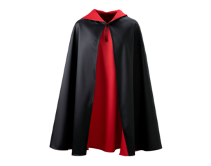 Red and black reversible cloak with hood on transparent background