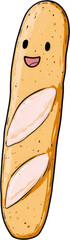 Happy Baguette Bread Cartoon Illustration Isolated White Background.