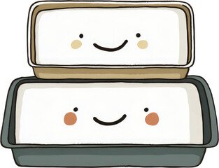 Cute cartoon tofu blocks stacked with happy faces.