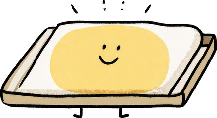 Smiling Toast with Sunny Side Up Egg on a Wooden Board.