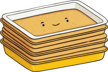 Stack of food containers with a smiling face, ready to eat.
