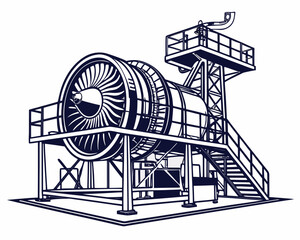 Jet Engine Test Rig Vector Illustration | Aerospace Propulsion Testing Equipment Icon