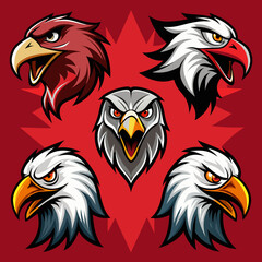 Vector illustration of a set of amazing eagle head