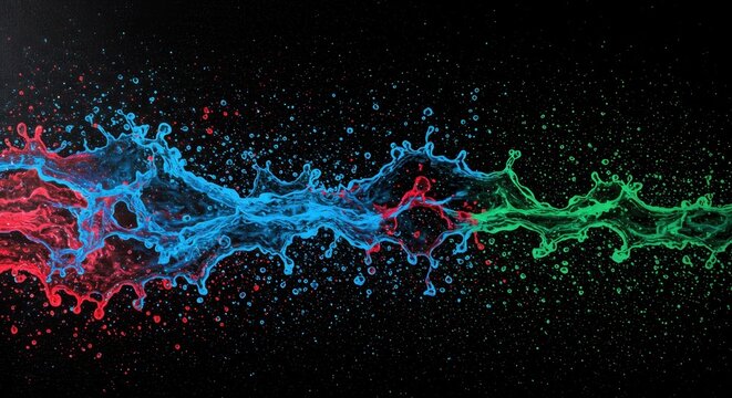 Vibrant Paint Splash Collision and Burst on Black Background Creating Abstract Colors and Dynamic Motion