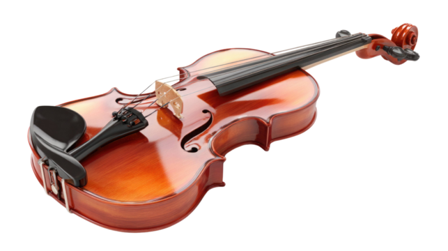 Classic Wooden Violin with Bow – String Musical Instrument Isolated on Transparent Background for Music and Art Design