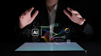 AI Assistant Brain Processor with LLM Technology, Big Data, Machine Learning, Generative AI for Business Support, Future Agentic AI Technology and Artificial Intelligence Prompt Engineering. Spline
