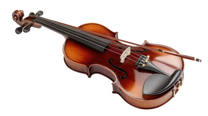 Fototapeta premium Classic Wooden Violin with Bow – String Musical Instrument Isolated on Transparent Background for Music and Art Design
