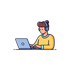 A person wearing headphones working on a laptop, surrounded by Halloween-themed candies with spooky faces.