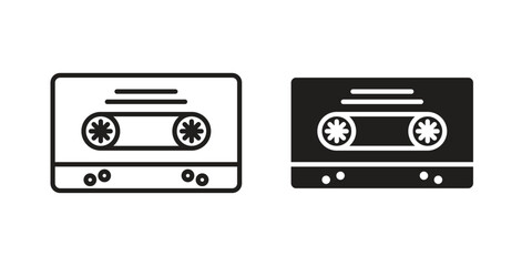 Cassette tape icon for web designs. outline and clipart icons set