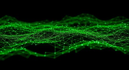 Abstract green networked structure against black background
