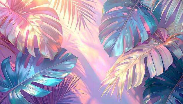 Pastel tropical leaves in sunlight - Powered by Adobe