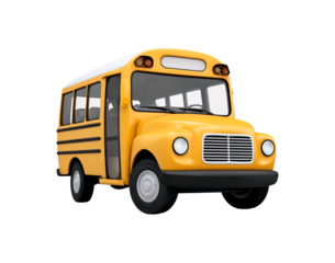 Yellow vintage school bus with black stripe design on side on transparent background