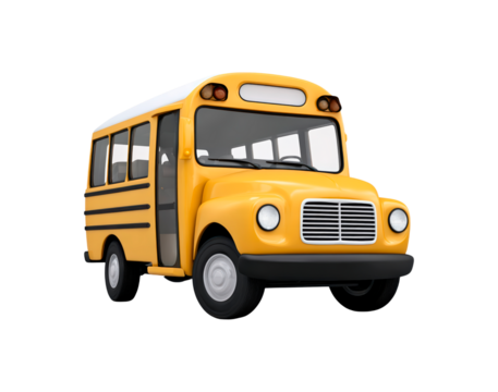 Yellow vintage school bus with black stripe design on side on transparent background
