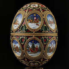 Fototapeta premium Ornate decorative Christmas egg with scenes and gold accents 