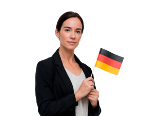 Confident young female holding german flag on transparent background