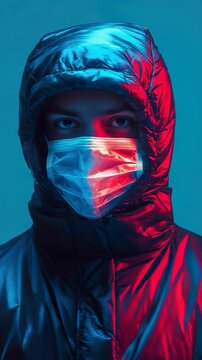 Cyberpunk Man Wearing Face Mask with Red Light