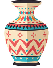 Decorative Ceramic Vase Vector Illustration Featuring Geometric and Floral Patterns in Vibrant Colors for Traditional Craft, Cultural Art, and Interior Design