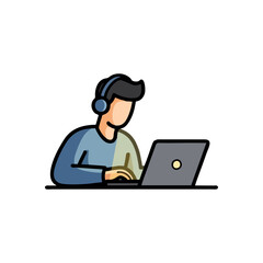 A person wearing headphones and typing on a laptop, symbolizing remote work or online learning.