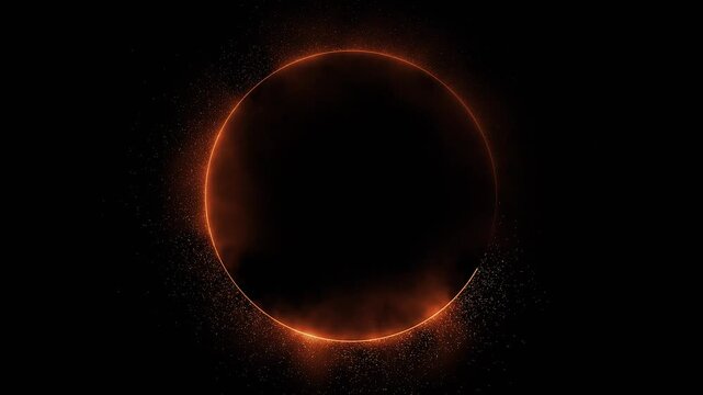 looping orange energy ring formation on black background with flowing particles for logo reveals, sci-fi intros & cinematic titles