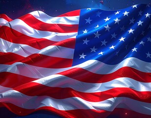 American flag waving in the night