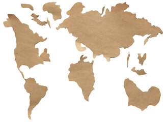 Obraz premium Paper Cutout World Map Isolated on transparent background - Global Travel and Geography.