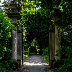 Stone archway garden path