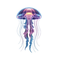 Naklejka premium Explore the mesmerizing depths with a vibrant glowing jellyfish, radiating ethereal beauty and captivating charm, perfect for adding a touch of magic to any creative project