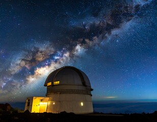 Observatory at night under a vibrant Milky Way