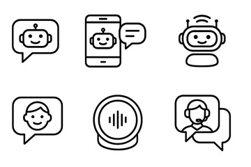 Various chatbot icons representing digital communication and customer support interfaces in a modern design
