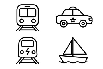 Different modes of transportation featured in simple line art collection