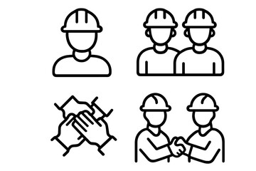 Cooperation and teamwork emphasized through construction icons showing teamwork and collaboration