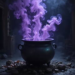 magic cauldron with smoke