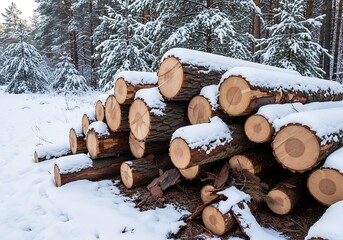 Winter Forest Logging Pile.