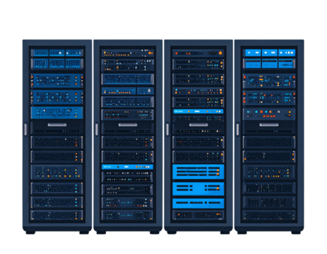 Flat Vector Illustration of Server Racks, Transparent Background