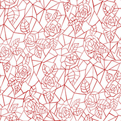 seamless pattern with roses, white line drawing flowers on  blue background 