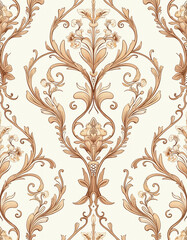 Vintage Baroque Floral Wallpaper with Golden Decorative Accents
